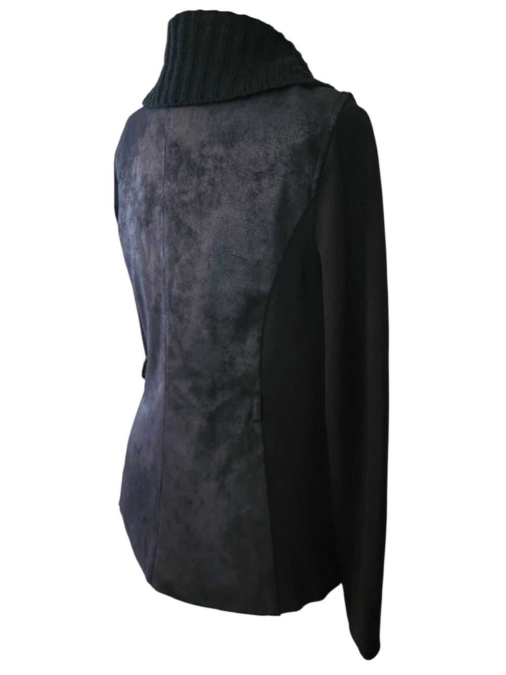 Armani Exchange Black Asymmetric Zip Jacket M Knit Cowl Faux Suede Leather Moto - Picture 4 of 14